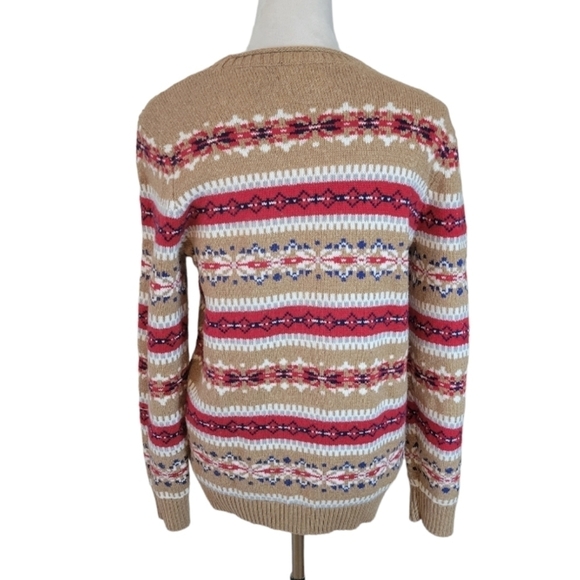 Lands End Tan & Red Fair Isle Cotton Sweater Size Medium - Picture 3 of 4
